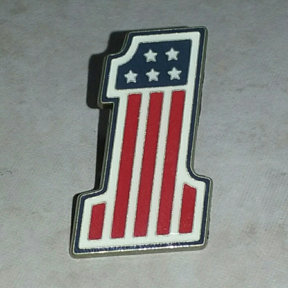 Retro Biker USA Number 1 Pin Patriotic American Flag Enamel Jacket Vest Badge